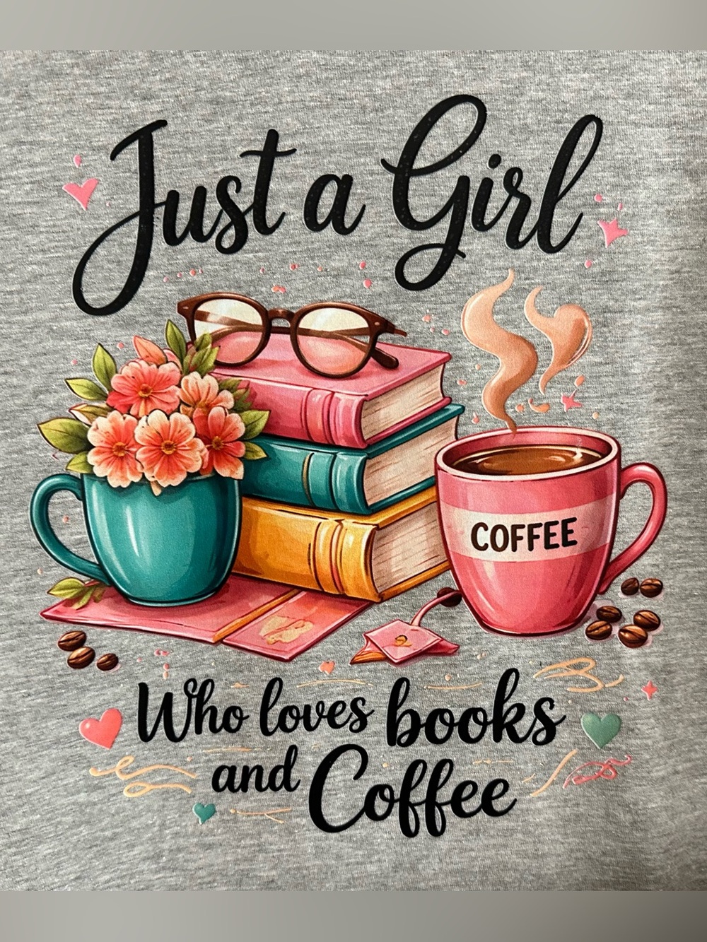 Books & Coffee V-Neck Graphic Tee - NIP - Picture 2 of 6